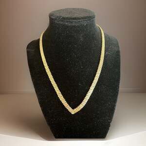 VTG Taxco MEX 925 Gold Vermeil Chevron Woven Bismark V-Chain Collar Necklace 18"